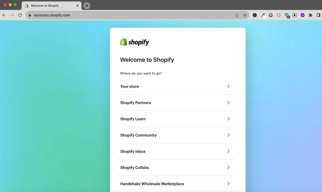shopify.com login ekranı